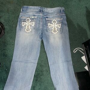Women's Blue Jeans with Embellished Pockets